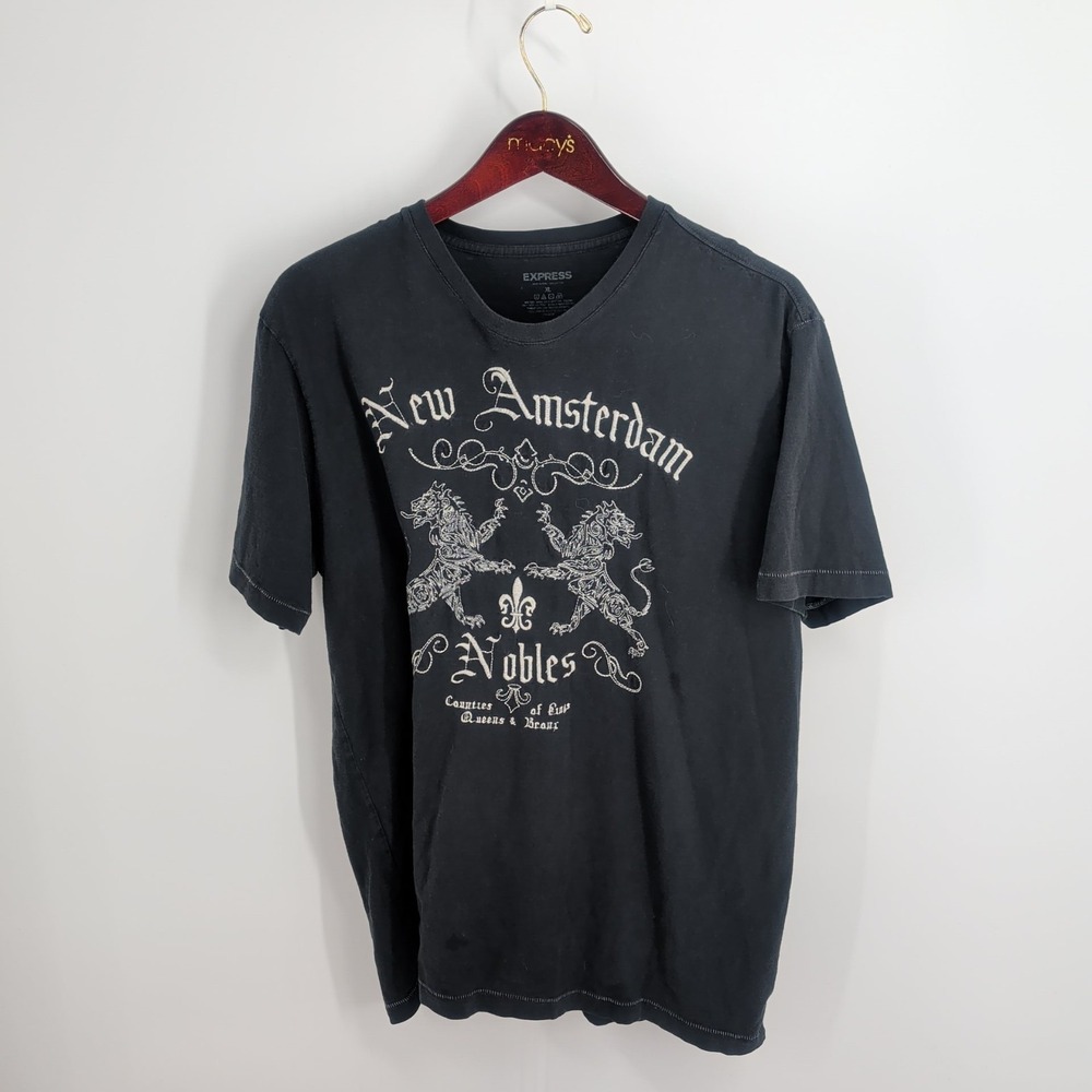 Vintage Express New‎ Amsterdam Nobles Embroidered Pullover T-Shirt Black Size XL
